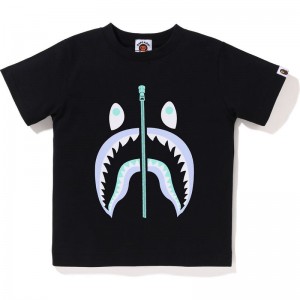 Kids' Bape Glow In The Dark Shark Tee T Shirts Black USA | QC5749079