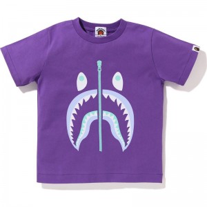 Kids' Bape Glow In The Dark Shark Tee T Shirts Purple USA | PU4972792