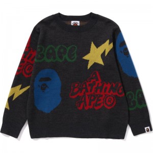 Kids' Bape Graffiti Pattern Knit Knitwear Grey USA | AG8933693