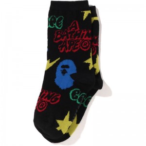 Kids' Bape Graffiti Pattern Socks Socks Black USA | KY2685465