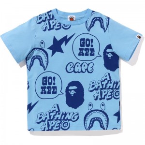 Kids' Bape Graffiti Pattern Tee Loose Fit Cut And Sewn Sax USA | OQ0811081