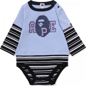 Kids' Bape Hoop Ape Head Layered Bodysuit Underwear Sax USA | CM2943093
