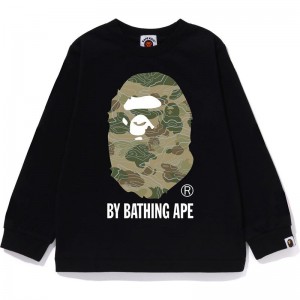 Kids' Bape Layered Line Camo By Bathing Ape L/S Tee T Shirts Black Beige USA | UU3811381