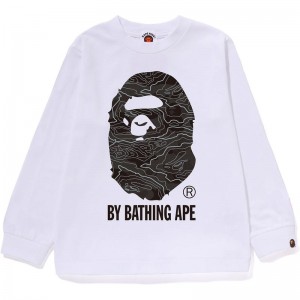 Kids' Bape Layered Line Camo By Bathing Ape L/S Tee T Shirts White Black USA | QW6348738