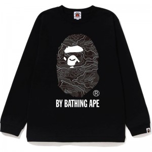 Kids' Bape Layered Line Camo By Bathing Ape L/S Tee T Shirts Black USA | OG1952392