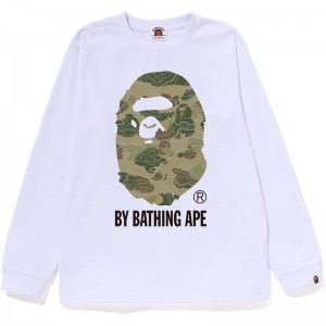 Kids' Bape Layered Line Camo By Bathing Ape L/S Tee T Shirts White Beige USA | HS5767077