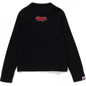 Kids' Bape Patch High Neck L/S Tee T Shirts Black USA | AX2600760