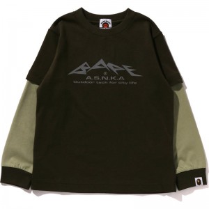 Kids' Bape Reflective Print Layered L/S Tee T Shirts Olivedrab USA | XI2184414