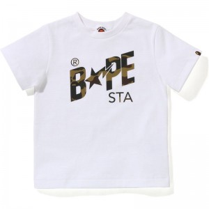 Kids' Bape Reflector 1st Camo Sta Logo Tee T Shirts White Green USA | VW4395435