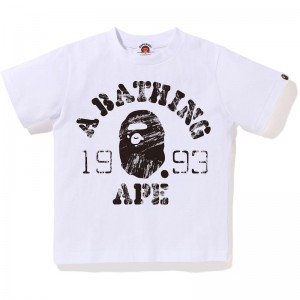 Kids' Bape Stencil College Tee T Shirts White USA | EQ2442042