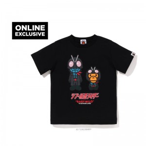 Kids' Bape X Shin Kamen Rider No.1 Baby Milo Tee T Shirts Black USA | BL2866686