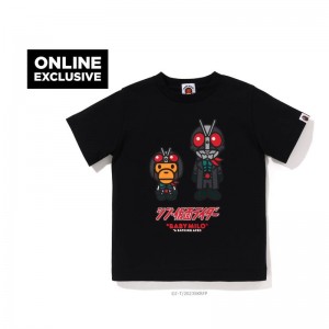 Kids' Bape X Shin Kamen Rider No.2 Baby Milo Tee T Shirts Black USA | XF2262522