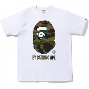 Men Bape 1st Camo By Bathing Ape Tee T Shirts White Green USA | GS2220920