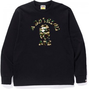 Men Bape 1st Camo College L/S Tee T Shirts Black Yellow USA | SJ5060000