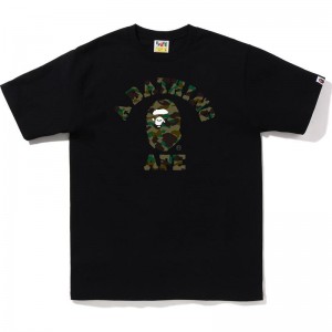 Men Bape 1st Camo College Tee T Shirts Black Green USA | LB3011501