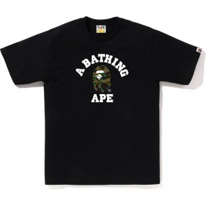 Men Bape 1st Camo College Tee T Shirts Black Green USA | QI6066606