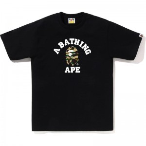 Men Bape 1st Camo College Tee T Shirts Black Yellow USA | ED1106416