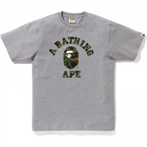 Men Bape 1st Camo College Tee T Shirts Grey Green USA | DU6823083