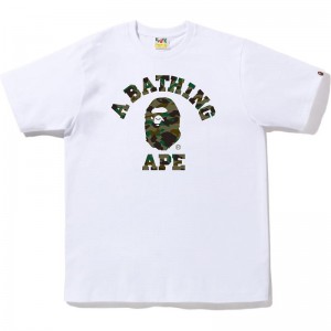 Men Bape 1st Camo College Tee T Shirts White Green USA | GV2097007