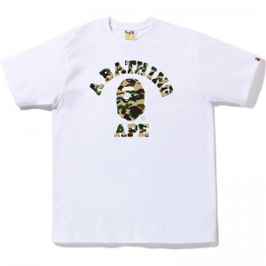 Men Bape 1st Camo College Tee T Shirts White Yellow USA | IF9976396