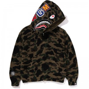 Men Bape 1st Camo Crochet Shark Full Zip Hoodie Hoodie Green USA | TR2540750