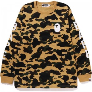 Men Bape 1st Camo L/S Tee T Shirts Yellow USA | FZ9749579