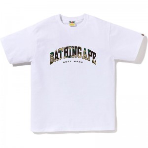 Men Bape 1st Camo Logo Tee T Shirts White Yellow USA | RN8862882
