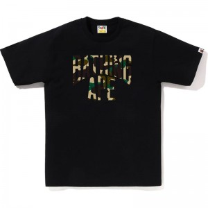 Men Bape 1st Camo Nyc Logo Tee T Shirts Black Yellow USA | WL3012002