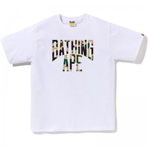 Men Bape 1st Camo Nyc Logo Tee T Shirts White Yellow USA | SI7591351