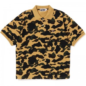 Men Bape 1st Camo One Point Relaxed Fit Polo T Shirts Yellow USA | FA6142212