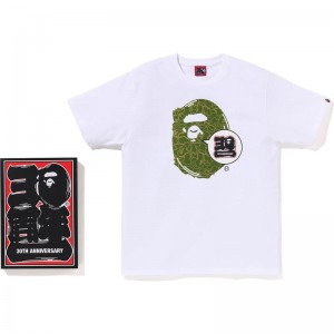 Men Bape 30th Anniv. Ape Head Tee T Shirts White Green USA | RO2476846
