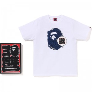 Men Bape 30th Anniv. Ape Head Tee T Shirts White Navy USA | OJ6489449
