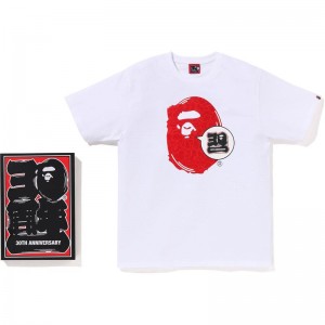 Men Bape 30th Anniv. Ape Head Tee T Shirts White Red USA | YS4690760