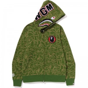 Men Bape 30th Anniv. Line Camo Shark Full Zip Hoodie Hoodie Green USA | KX4904494