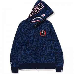 Men Bape 30th Anniv. Line Camo Shark Full Zip Hoodie Hoodie Navy USA | SZ9643663