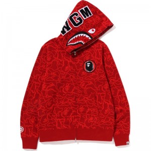 Men Bape 30th Anniv. Line Camo Shark Full Zip Hoodie Hoodie Red USA | YN3110210