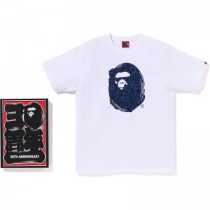 Men Bape 30th Anniv. Tee #1 T Shirts White Navy USA | RF7914394