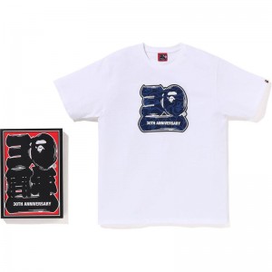 Men Bape 30th Anniv. Tee #2 T Shirts White Navy USA | EI1993393