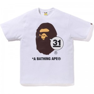Men Bape A Bathing Ape 31st Anniv. Ape Head Tee T Shirts White USA | TM2885285