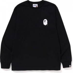 Men Bape A Bathing Ape Lettered L/S Tee T Shirts Black USA | ZA0058608