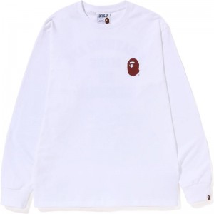 Men Bape A Bathing Ape Lettered L/S Tee T Shirts White USA | WB2473243