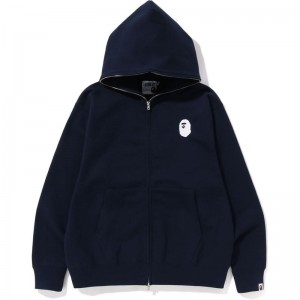 Men Bape A Bathing Ape Relaxed Fit Full Zip Hoodie Hoodie Navy USA | NM6134414