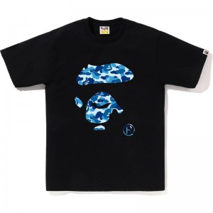 Men Bape Abc Camo Ape Face Tee T Shirts Black Blue USA | FK5220720