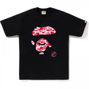 Men Bape Abc Camo Ape Face Tee T Shirts Black Pink USA | TU1470540