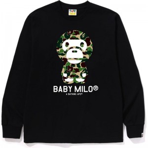 Men Bape Abc Camo Baby Milo L/S Tee T Shirts Black Green USA | CH9599459
