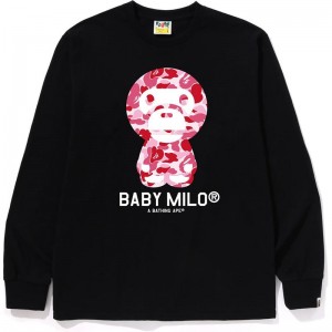 Men Bape Abc Camo Baby Milo L/S Tee T Shirts Black Pink USA | EM8043903