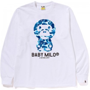 Men Bape Abc Camo Baby Milo L/S Tee T Shirts White Blue USA | XX2339439