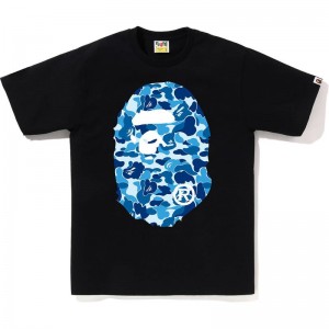 Men Bape Abc Camo Big Ape Head Tee T Shirts Black Blue USA | AL4633563
