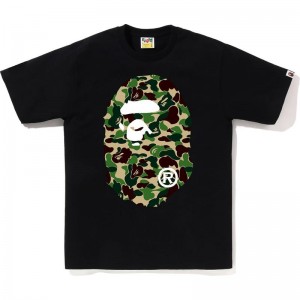 Men Bape Abc Camo Big Ape Head Tee T Shirts Black Green USA | QD5755175
