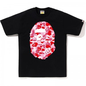 Men Bape Abc Camo Big Ape Head Tee T Shirts Black Pink USA | JB9828988